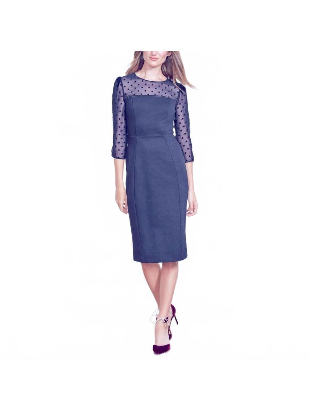 Boden Isabella Ponte Dress Navy Blue Half Sleeve Sheath Lined Sheer Top | Sz 10